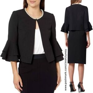 Tahari ASL Pearl-Trim Ruffled-Sleeve Cropped Blazer Jacket